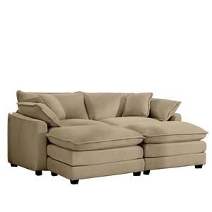 Tan Corduroy Two-Seater <b>Sofa</b> with 2 Footrests and Ottoman for <b>Small</b> Living Spaces for Your Living Room - Product Image 4