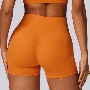 Pantalones Cortos Deportivos Naranja de Cintura Alta para Hombre, Cintura Elástica, Secado Rápido, Tejido de Spandex, Color Sólido, Diseño Sin Costuras - Product Image 1