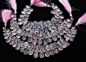 ลูกปัดโรสควอตซ์ธรรมชาติทรงลูกแพร์เรียบเนียน ขนาด 7x10 ถึง 9x13 มม.  ขนาดเส้น 8 นิ้ว ลูกปัดโรสควอตซ์เรียบเนียน - Product Image 4