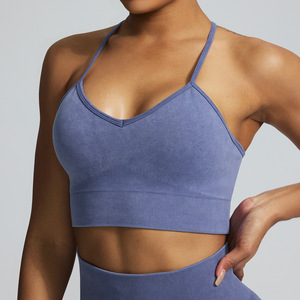 Sujetador deportivo de yoga de secado rápido para mujer, con efecto lavado a la arena, absorbente de impactos, para fitness al aire libre y running, con hermoso detalle en la espalda. - Product Image 3