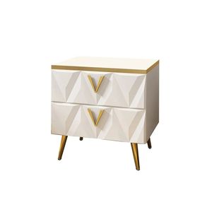 Comodino nordico bianco a 2 cassetti piccolo comodino con sfaccettature a V e mobili per camera da letto in oro - Product Image 2