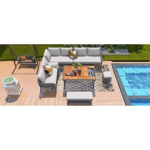 Set di mobili da giardino a 6 pezzi K & K divano componibile da esterno in legno di Acacia, tavolo grigio, - Product Image 5