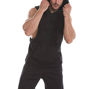 KHILAN INDUSTRIES Men's <b>Black</b> Hooded <b>Sequined</b> Sleeveless Tank <b>Top</b> Pockets Sporty Breathable 100% Cotton Woven Solid Color O-Neck - Product Image 2