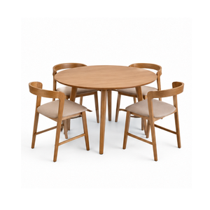 Ensemble de salle à manger rond en teck durable et écologique ARTERRA, table et 4 chaises modernes pour la maison, l'hôtel, la villa, le restaurant - Product Image 1