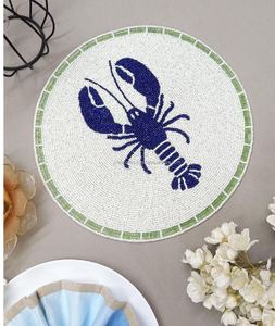 Set de table rond perlé de qualité supérieure, bleu homard, pour la décoration de table à manger ronde, en promotion - Product Image 2