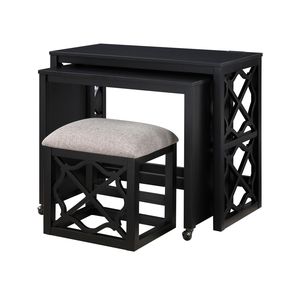 3-Piece Black Finish Rolling <b>Desk</b> <b>Set</b> with Casters 2 Charging Ports Home Office Furniture-Computer <b>Desks</b> - Product Image 3