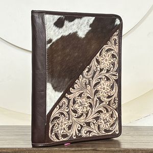 Vintage Genuine Cowhide Tooled Leather Portfolio Binder Organizer with Zipper Closure Ring Binder Writing Pad & Business Cases - Product Image 3