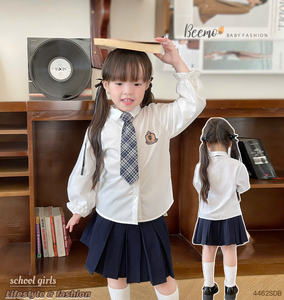 Conjunto de Ropa para Niñas Pequeñas de Alta Calidad, Estilo Uniforme Escolar, Vestido de Verano con Falda de Algodón de Nuevo Diseño, Camisa Blanca y Corbata - Product Image 3