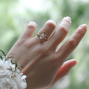 Anillo Solitario de Diamante Corte Marquesa de 1.00CT con Banda Abierta de Hoja y Rama, Oro Sólido de 14K, Diamante Cultivado en Laboratorio, Regalo para Bodas y Fiestas - Product Image 2