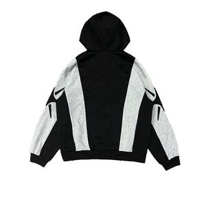 OEM ODM Men's Casual Zip Hoodie Solid Patchwork Drawstring Sweatshirts Applique Splicing Streetwear For Sport Outdoor Vintage - Product Image 2