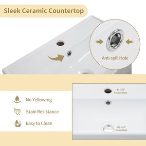 Mobile bagno con ripiano aperto da 21,6 pollici, lavabo in ceramica con chiusura ammortizzata e specchio, armadietto contenitore per guardaroba a destra - Product Image 5