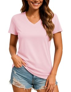 Camiseta deportiva de verano de secado rápido para mujer, con cuello en V, bordada, de punto, teñida lisa, de color sólido, en varios tamaños. - Product Image 4