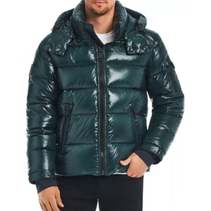 Men's Winter Hooded Puffer <b>Jacket</b> Solid Color Windproof <b>Thick</b> <b>Fleece</b> Lined Zipper Closure Casual Style Regular Fit - Product Image 3