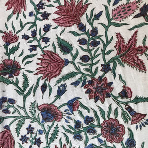 Tissu en coton pur imprimé à la main, motif floral multicolore blanc, textile artisanal indien en gros - Product Image 1