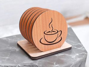 Wholesale High Quality Wooden Coasters Holder Non-slip Drink Mat Table Tea Coffee <b>Cup</b> Pad Bamboo Coaster Set with 6 Plates - Product Image 3