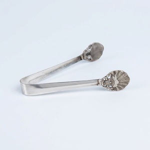 Antique Style Silver Ice Tongs Elegant Shell Design Stainless Steel Food Tongs For Bar Kitchen And High-End Buffet Service - Product Image 1