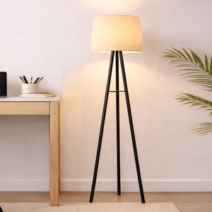 Lámpara de Pie Moderna con Trípode Metálico y Pantalla de Tela, Lámpara de Pie Contemporánea para Sala de Estar, Dormitorio, Decoración de Hotel, Minimalista, Negra - Product Image 3