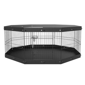 Corral Metálico Plegable de 8 Paneles Expandible para Perros con Cubierta Superior y Base Acolchada de 24" de Altura, Valla para Mascotas para Interiores, Jaula para Cachorros - Product Image 3