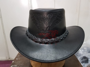 Chapeau Western en Cuir Gaufré Aigle Noir pour Homme, Style Cowboy Ranch, Large Bord, Bandeau Tressé, Couvre-chef d'Extérieur - Product Image 3