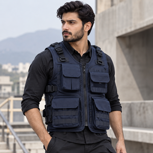 Gilet tactique pour hommes avec matériau tissé haute densité, poches de rangement fonctionnelles, panneaux respirants, sangles réglables, sécurisé - Product Image 1