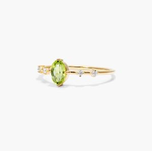 Oval Cut <b>Peridot</b> and Moissanite 14K Gold Plated 925 Sterling Silver Luxury Engagement <b>Ring</b> with Green Gemstone August Birthstone - Product Image 2