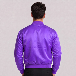เสื้อแจ็คเก็ตบอมเบอร์ผ้าซาตินสีเทาสำหรับผู้ชาย แต่งแถบสีขาว ทรงปกติ ปกเสื้อพับได้ ติดกระดุม สวมใส่สบายๆ สำหรับฤดูใบไม้ร่วง - Product Image 5