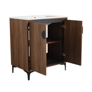 Mobile bagno freestanding da 30 pollici con 2 ante in legno ingegnerizzato e lavabo - Mobili bagno moderni - Product Image 5