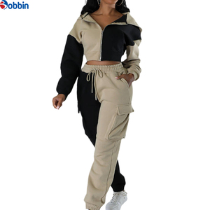 Conjunto Casual Personalizado para Mujer con Chaqueta Corta con Capucha en Bloques de Color a la Moda y Pantalones Cargo, Conjunto Deportivo para Correr - Product Image 6