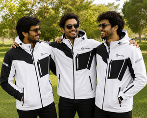 Veste softshell blanche et noire pour homme avec capuche, imperméable, coupe-vent, veste de sport d'hiver pour l'extérieur, vêtements de travail personnalisés - Product Image 5