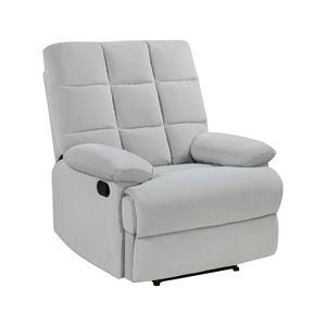 Poltrona Reclinabile Moderna in Velluto Grigio Chiaro per Soggiorno, con Schienale Trapuntato Quadrato e Braccioli Imbottiti, Struttura in Legno Massello - Product Image 3