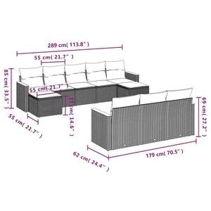 Juego de Sofás de Jardín de Ratán Sintético Negro de 10 Piezas, Elegante Mueble de Jardín para Exteriores - Product Image 3