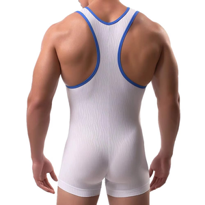 Ensemble short et débardeur blanc sans couture pour homme avec bordure bleue en spandex et nylon, vêtements de loisirs, taille adulte - Product Image 4