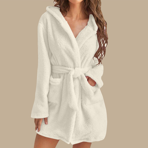 Cotton Terry Thermal Plus Size Bathrobe Full Length V-Neck Collar Soft Loose Fit Adult Casual Robe Machine Washable Solid Color - Product Image 1