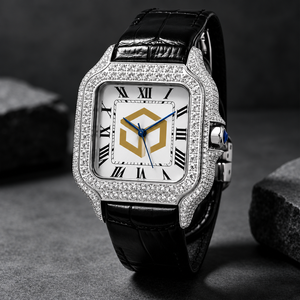 Reloj de Lujo Cuadrado de Cuarzo Analógico con Bisel de Diamantes de Acero Inoxidable, Esfera con Números Romanos y Correa de Cocodrilo - Product Image 5