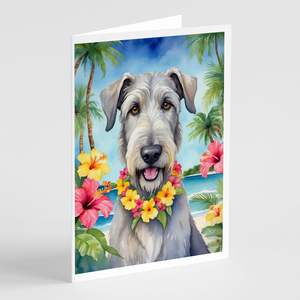Whimsical Irish Wolfhound Luau Tarjetas de felicitación Paquete de 8 A7 Tamaño 5x7 Tarjetas de notas en blanco con sobres - Product Image 1