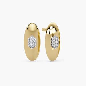 Boucles d'oreilles clous en or jaune 14 carats de qualité supérieure avec diamant de laboratoire rond bombé, style haricot en or massif minimaliste, cadeau idéal pour fête et anniversaire - Product Image 2