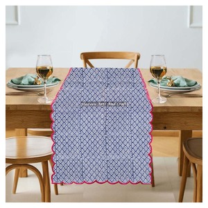 Indian High Quality Bohemian Block Print Thicken Cotton Fabric Hand Embroidery Edge <b>Wedding</b> Restaurant <b>Table</b> <b>Runner</b> Home - Product Image 5