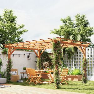 Pergola en bois brun foncé 10 x 13, pavillon extérieur avec structure stable pour la culture de vigne et le support des plantes grimpantes - Product Image 2