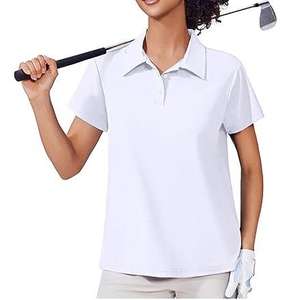 Polo ajusté pour femme de haute qualité, 100 % coton, col en V, à bon prix, avec logo imprimé superposé - Product Image 3