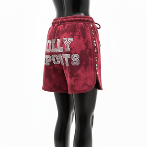 Shorts Premium para Mujer con Lavado Ácido, 280 GSM, Felpa de Algodón Suave, Color Borgoña, Panel Curvo, Logotipo con Pedrería Termoadhesiva - Product Image 5