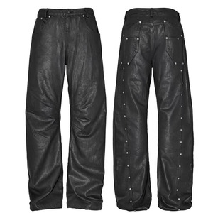 Hip Hop <b>Mens</b> Leather Stacked Pants <b>Loose</b> Flare Motorcycle <b>Trousers</b> Custom Streetwear OEM ODM Wholesale Premium Style - Product Image 1