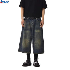 กางเกงยีนส์ขาสั้นทรงหลวมสไตล์เรโทรสีดำสำหรับผู้ชาย เป็นมิตรกับสิ่งแวดล้อม แห้งเร็ว ระบายอากาศได้ดี ผ้าฝ้ายทรงขาบาน - Product Image 2