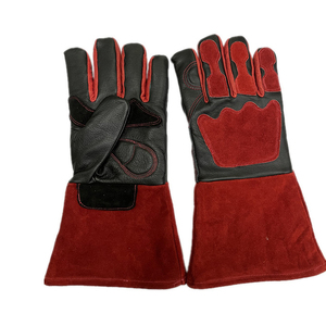 Gants de soudage en cuir de haute qualité, rouge et noir, longueur coude, isolés thermiquement, style sportif d'hiver pour l'extérieur, non doublés, usage quotidien HARAZ - Product Image 1