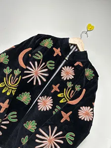Handmade Black <b>Velvet</b> Suzani <b>Jacket</b> With Tropical Floral Embroidery Full Sleeve Stand Collar Bohemian <b>Women's</b> Winter Coat - Product Image 5