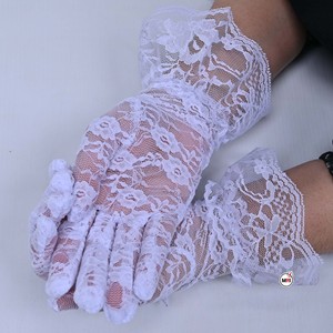 Gants en dentelle blancs tendance pour femmes, vente en gros, avec logo brodé, gants en dentelle à doigts complets pour dames - Product Image 3