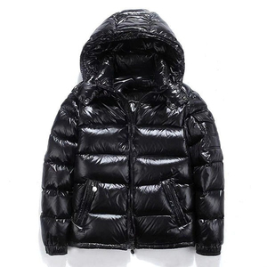 Hooded Puffer <b>Jacket</b> Black Windproof <b>Winter</b> Coat Unisex Casual Short Zipper Closure Polyester Wadding Thick Warm Outerwear - Product Image 1