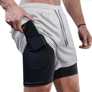 <b>Men</b> <b>White</b> Sport <b>Shorts</b> With Phone Pocket Drawstring Waist Quick Dry Spandex Polyester Athletic Workout <b>Shorts</b> - Product Image 1