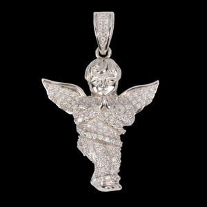 Religious Angel Charm Pendant in 925 Sterling Silver with Brilliant Moissanite Diamond Shine - Product Image 1