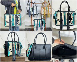 Sac à main en cuir à carreaux fait main, tendance, avec pierre turquoise, sac à main en cuir de vache, dernière mode pour femmes - Product Image 3