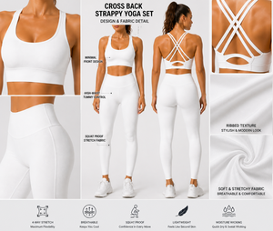 Women Cross Back Strappy <b>Yoga</b> <b>Set</b> High Waist Leggings Sports Bra Gym Workout Activewear <b>Set</b> - Product Image 4